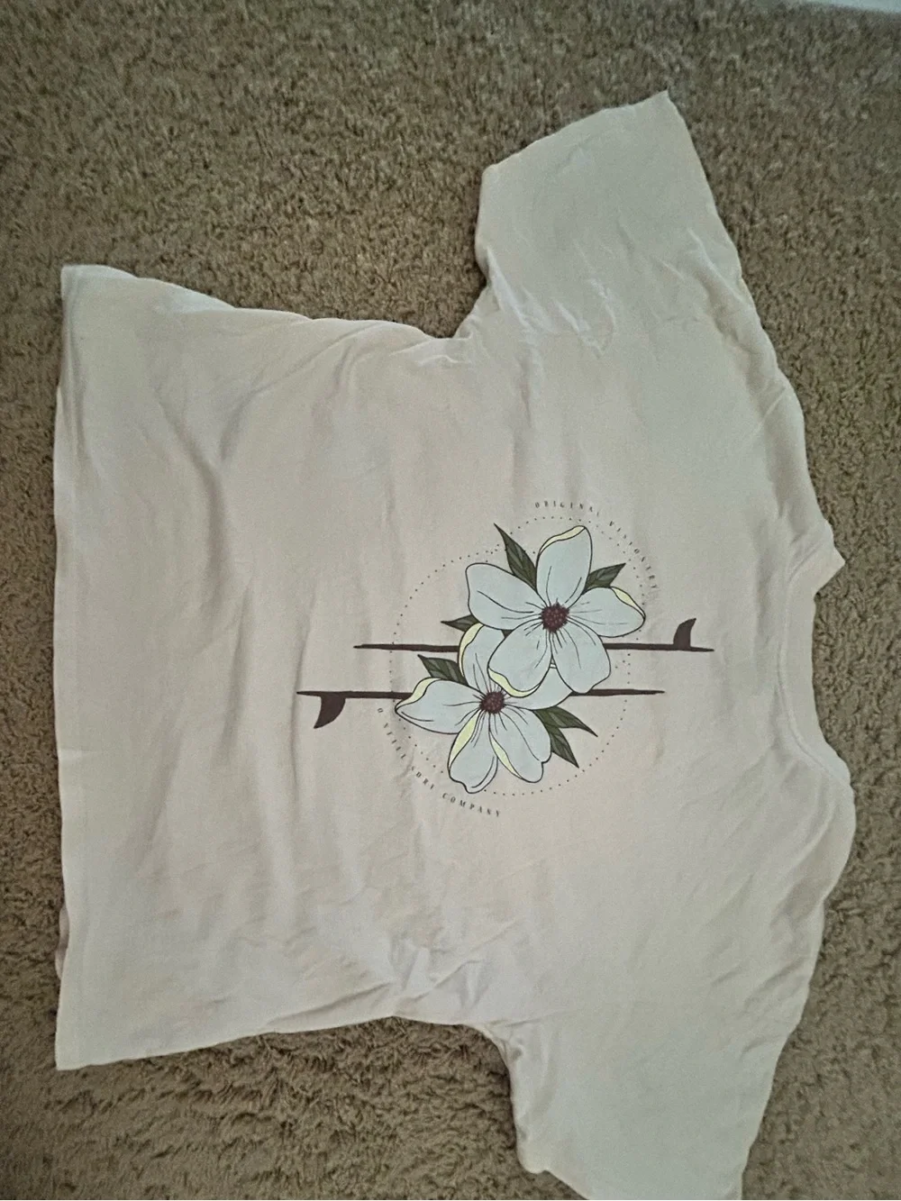 O’Neill Light Cream T-Shirt with Small Flower Graphic - Picture 2 of 2